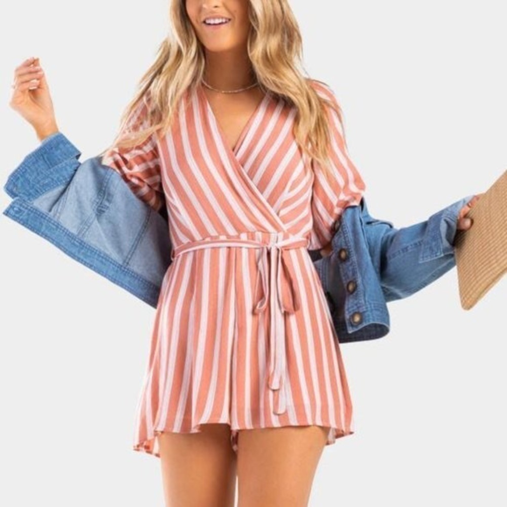Francescas Pink Pinstripe Romper